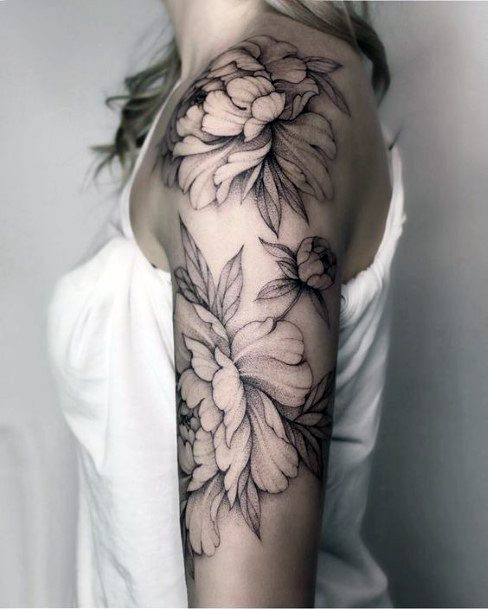 Light Petalled Flowers Tattoo For Women Half Sleeve