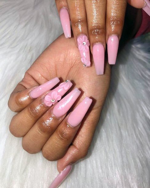 Light Pink 3d Flowers Nails Women