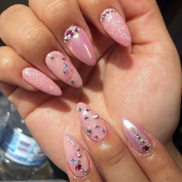 Light Pink And Bling Almond Nails