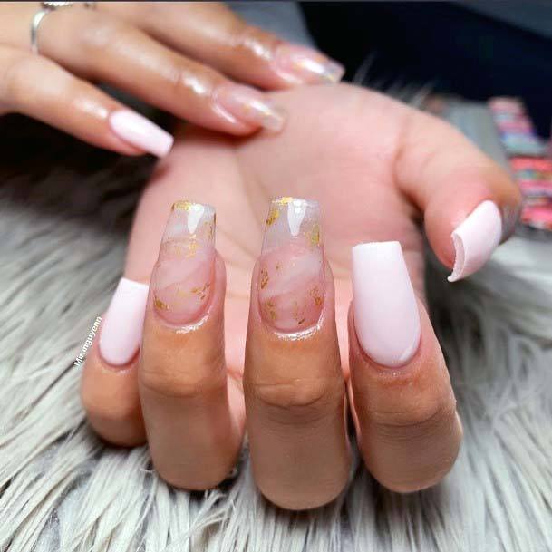 Light Pink And Gold Simple Nail Art