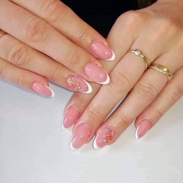 Light Pink French Manicure With Floral Motif