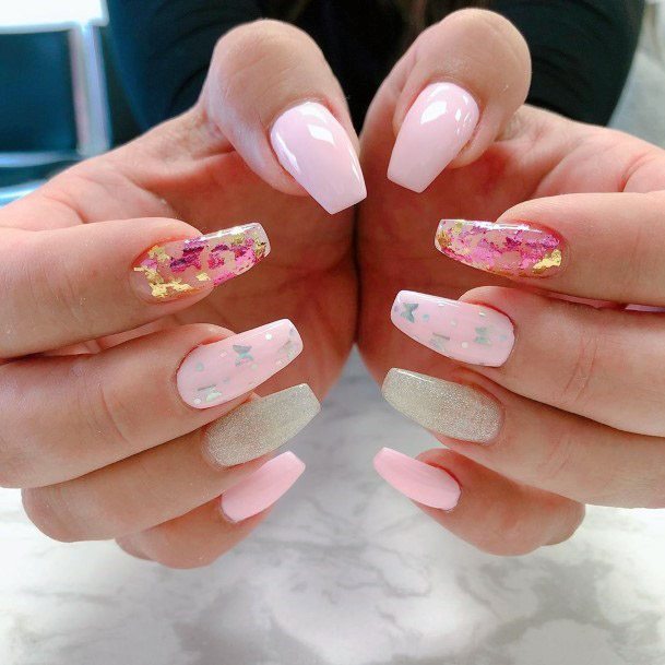 Light Pink Nails With Butterfly Women