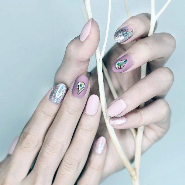 Light Pink Nails With Rhinestones For Women