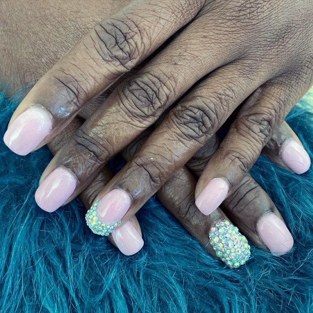 Light Pink Nails With Smattering Of Diamonds Women