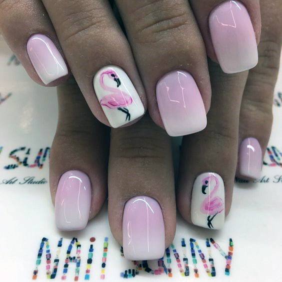 Light Pink Ombre Womens Flamingo Nail Art