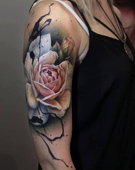 Light Pink Rose Tattoo Womens Arms