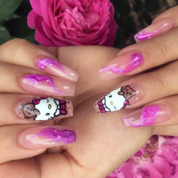 Light Pink Shaded Hello Kitty Nails