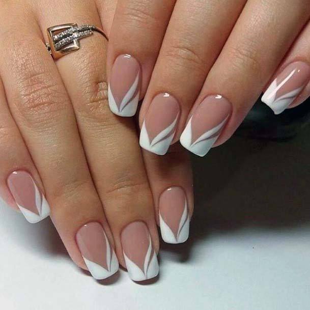 Light Pink Square Nails With Daisy Tips For Women