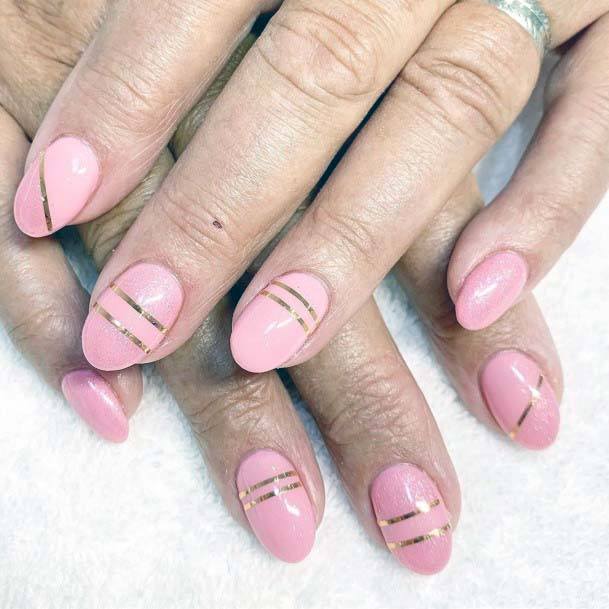 Light Pink With Delicate Gold Stripes Nail Summer Pattern