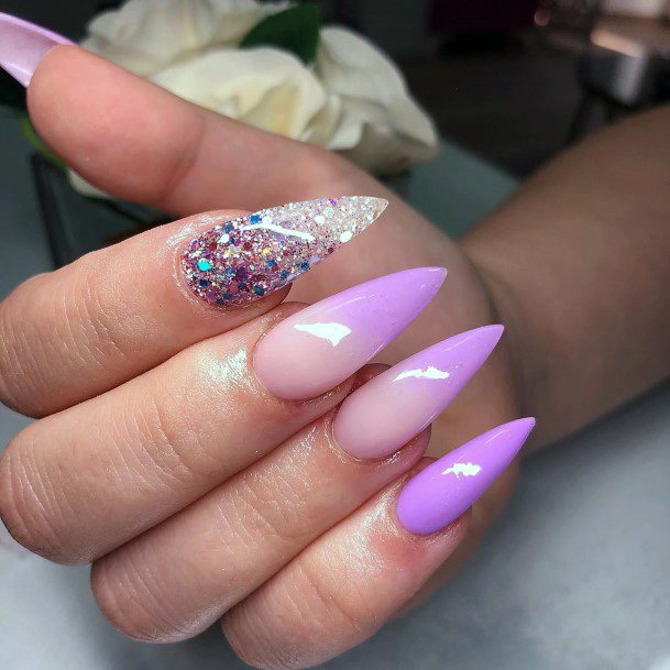 Light Purple Nails With Transparent Glitter Accent For Women