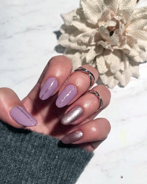 Light Purple Silver Lined Nails