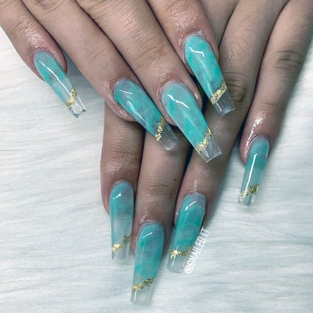 Light Sapphire Blue Water Nails Women