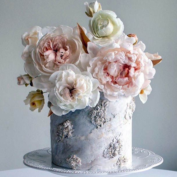 Light Tissue Flowers Wedding Cake