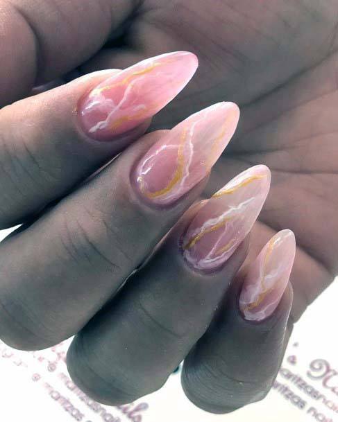 Lightening Streak Design On Light Pink Nails