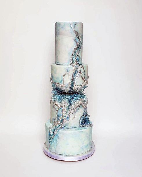 Lightening Streaks Blue Wedding Cake