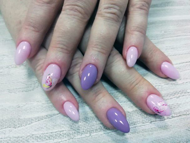 Lilac Nails With Flower Design