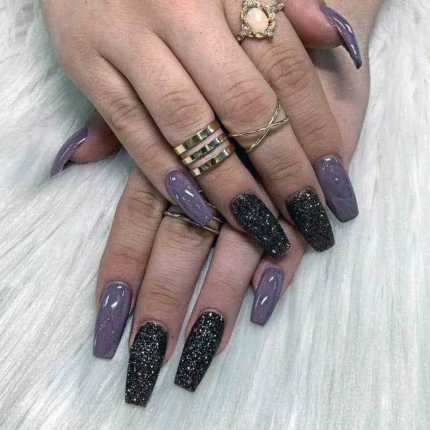 Lilac With Black Sugar Nails Women