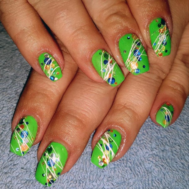 Lime Green Nails With Riot Of Colored Stones