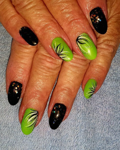 Lime Green With Black Pattern Nails