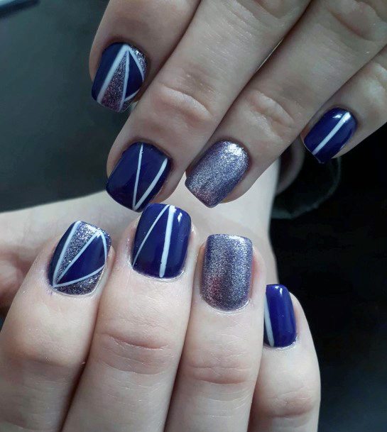 Line Art On Dark Purple Nails Women