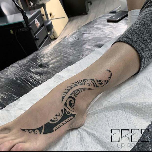 Linear Tribal Tattoo For Women Legs