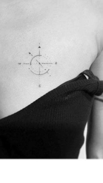 Lined Compass Tattoo Womens Back
