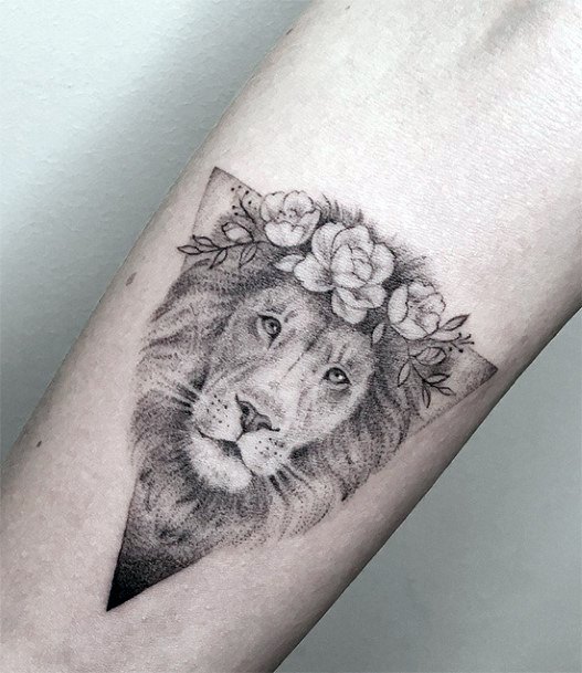Lion And Floral Tattoo For Women On Arms