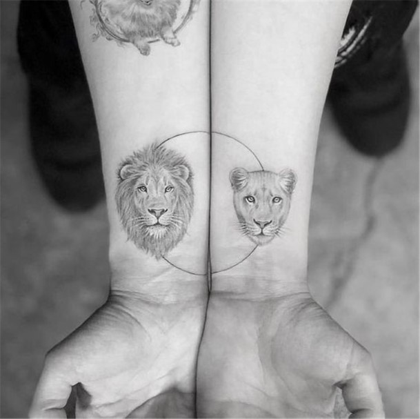 Lion And Lioness Strong Couple Tattoo Wrists