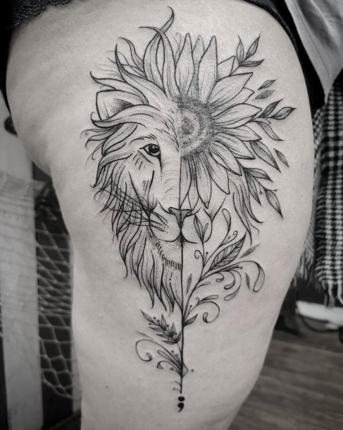 Lion And Sunflower Regal Tattoo Arms Women