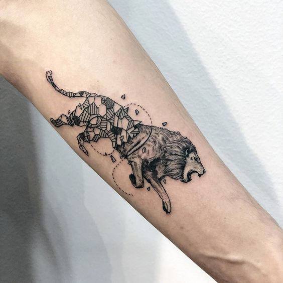 Lion In A Race Womens Tattoo On Arms