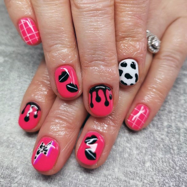 Lips And Animal Print Creative Pink Art On Nails