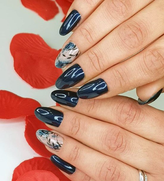 Liquid Dark Blue Romantic Nails Women