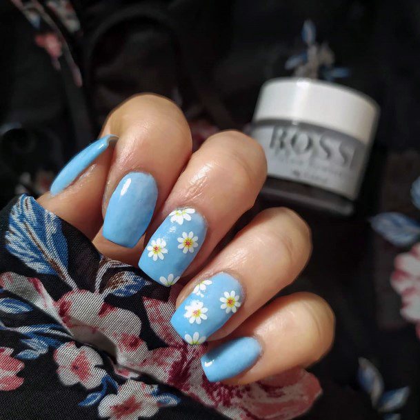 Little Daisies On Calm Blue Nails Women