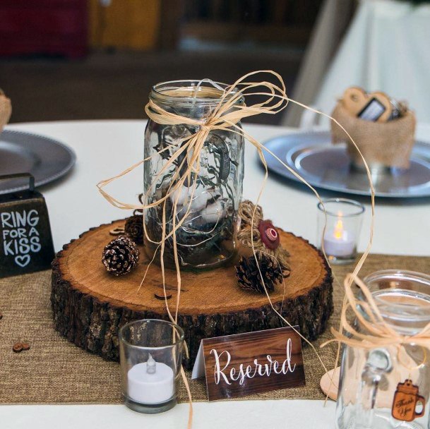 Log Decorated With Burlap Wedding