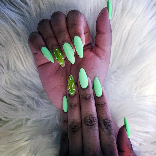 Long Almond Matte Kiwi Nails Women Green