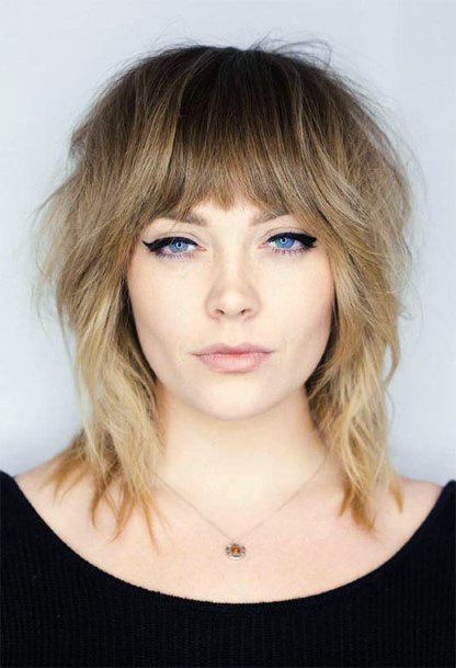 Long Bangs Dark Rooted Bright Blonde Ombre Shag Womens Hairstyle