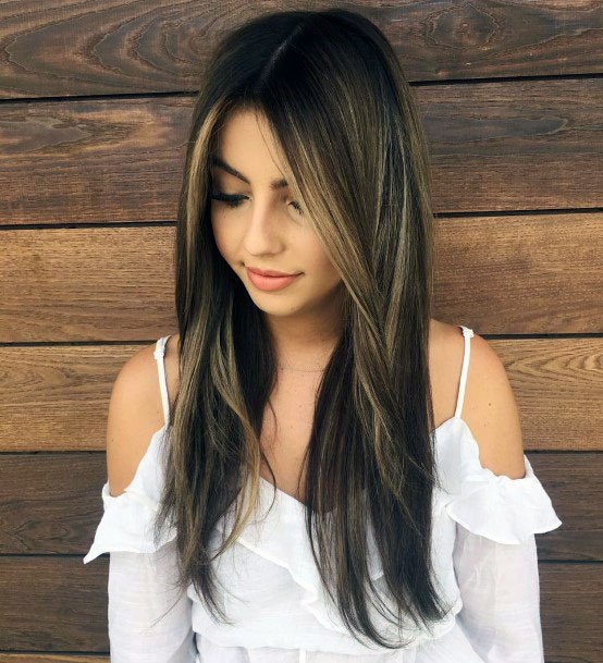 Long Bangs Middle Part Hairstyle For Women