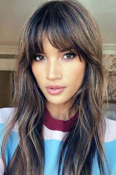 Long Beautiful Medium Brown Hair Long Face And Bangs