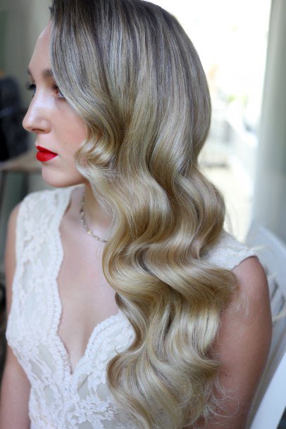 Long Big Old Hollywood Waves Vintage Inspired Hairstyle Blonde Woman