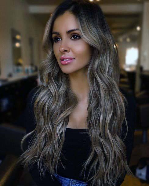 Long Brown Pretty Hairstyle For Women Natural Highlights Wavy Texture