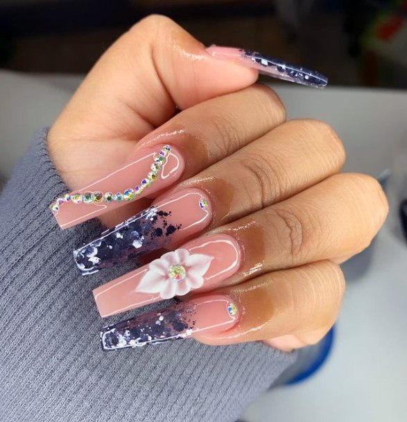 Long Coffin Nails 3d Flowers Women