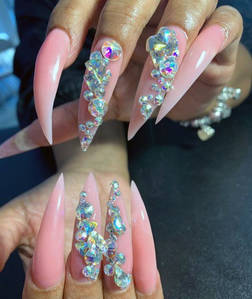 Long Curved Calamine Nails With Diamonds Women