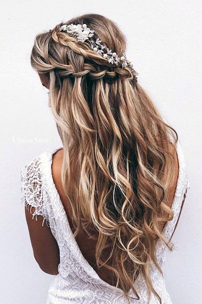 Long Dark Blonde With Waterfall And Traditional Braids And Headpiece