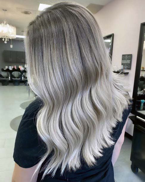 Long Dark Rooted Platinum Blonde Ombre Soft Waves Womens Hairstyle