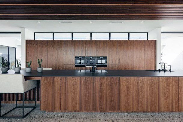 Long Design Dark Wood And Counters Modern Kitchen Ideas
