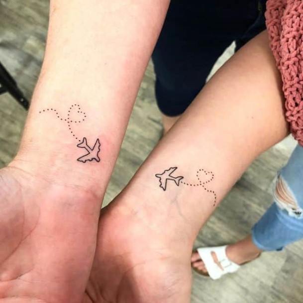 Long Distance Flight Path Couple Tattoo On Wrists