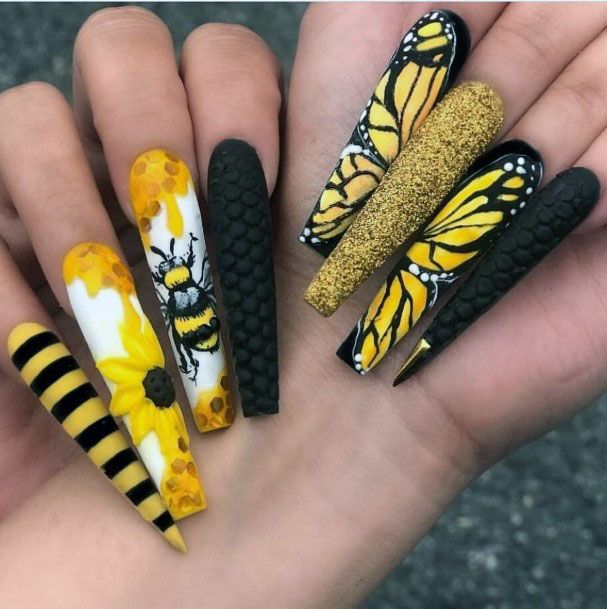 Long Eye Catching Bee Nails Women