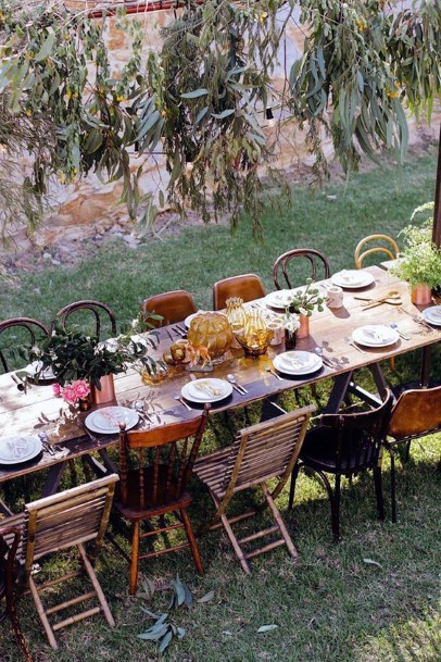 Long Family Table Eclectic Chairs Backyard Wedding Ideas