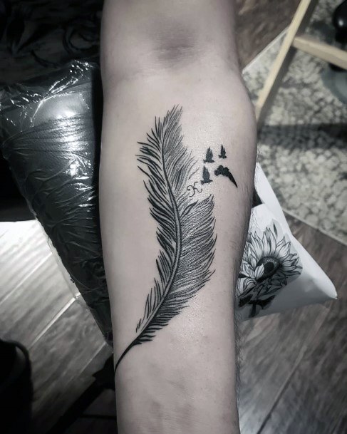 Long Feather Tattoo Womens Hands