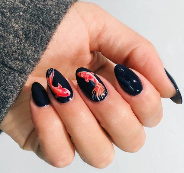 Long Finned Red Fish Creative Art On Nails